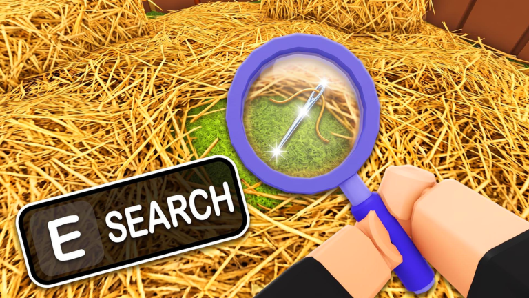 Official Search For The Needle Roblox experience art showing the farm setting